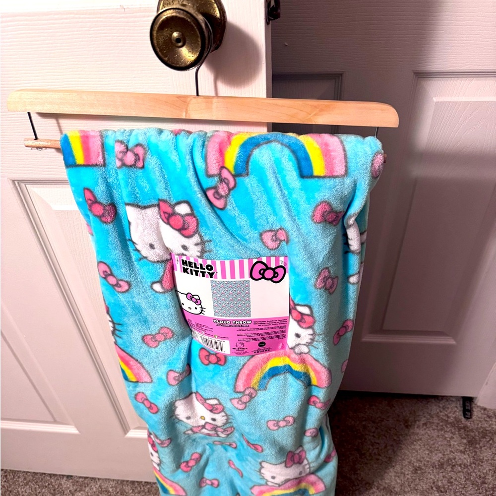 Hello Kitty Throw Blanket 60X70 Seafoam Rainbows and Bows